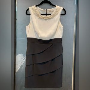 Signature Sabrina Black and Ivory Dress w/Beaded Neckline